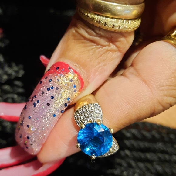 GENUINE SOLID 14K YELLOW GOLD HUGE 3CTTW LONDON BLUE DIAMOND 💎 RING ENGAGEMENT - Picture 2 of 15